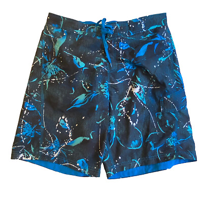 #ad Speedo Men#x27;s Splatter Floral Board Swimming Water Shorts Trunks Large Black Blue
