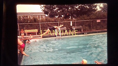 #ad #ad BJ01 ORIGINAL KODACHROME 35MM SLIDE WOMAN DIVING OFF BOARD PEOPLE SWIMMING