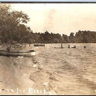 #ad #ad c1910s Silver Lake IA RPPC Breakers Beach Real Photo Boat Swimming Slide A161