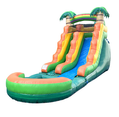 #ad Pogo 15#x27; Inflatable Water Slide Commercial Pool Slide Tropical Jumper And Blower