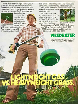 1979 Weed Eater PRINT AD Lightweight Gas vs Heavyweight Grass
