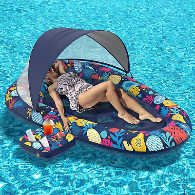 #ad 3 In 1 Pool Floats Pool Floats Lounger Adult with Detachable Sun Shade Canopy a