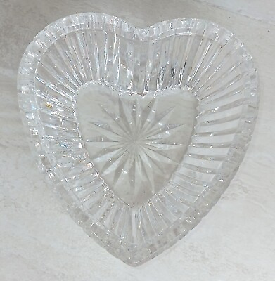 #ad Waterford Crystal Signed Heart Candy Trinket Dish Dip H#x27;orsderv Bowl EUC