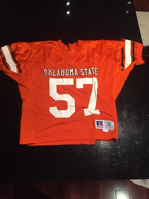 #ad Game Worn Used Oklahoma State Cowboys Football Jersey #57 Russell Size 50