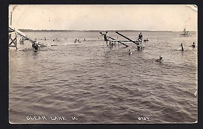 #ad Clear Lake Iowa IA 1924 RPPC Swimming amp; Sliding Teeter Totters Diving Boards