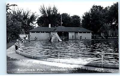 #ad #ad Sheldon Iowa Outdoor Public Swimming Pool Vintage RPPC Real Photo Postcard D34