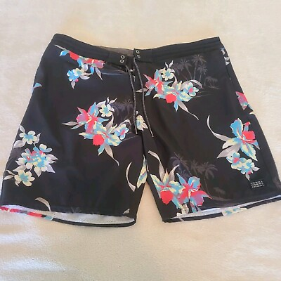 #ad Oneil Cruzers Mens Adult Size 38 Black Floral Swimming Trunks Swimwear