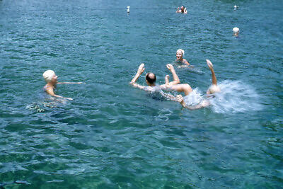 #ad #ad 35mm 1950s Slide Red Border Kodachrome People Swimming in Lake Swim Caps