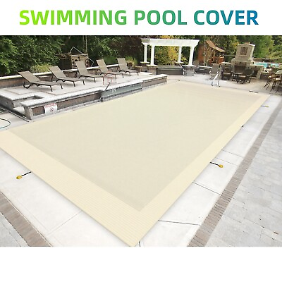 Inground Swimming Pool Cover Winter Pool Beige Durable Rectangle Mesh Pool Cover
