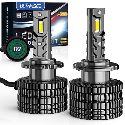 Bevinsee 2X D2S D2R LED Headlight Replace Bulbs White Light 70W 7000LM Xenon HID