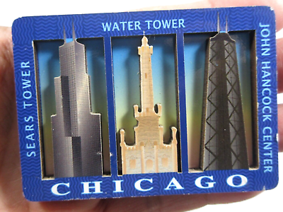 #ad vintage Chicago Illinois skyscrapers Sears Water travel souvenir fridge magnet