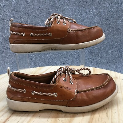#ad Crocs Boat Shoes Womens 8 Brown Above Deck 2 Eye Moc Toe Slip On Leather A11817