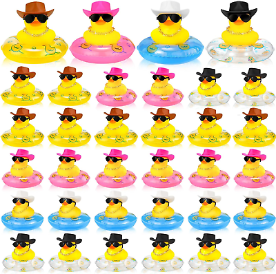 #ad 24 Set Cowboy Rubber Duck Mini Car Yellow Duckies Bath Toys Party Favor with Min