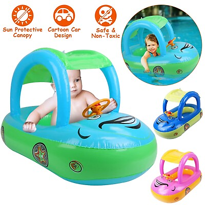 #ad Baby Inflatable Pool Float with Sun Protection Canopy Toddlers Swim Float Boat