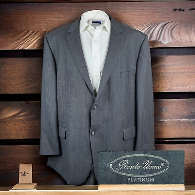 #ad Pronto Uomo Sport Coat Blazer Mens 54R Gray Micro Check Flannel