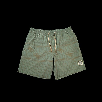 #ad Howler Brothers Bros 7quot; Deep Set Board Shorts Large Green Fish Trunks Swim