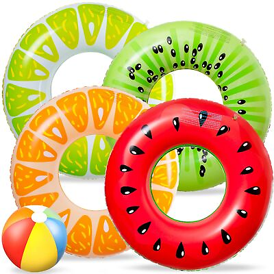 #ad 5PCS Fruit Pool Floats Watermelon Kiwi Orange Lemon Swimming Rings with 13.5quot; Be