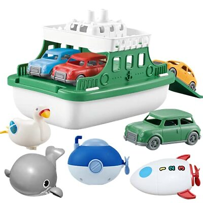 OKGIUGN Ferry Boat Toys Set with 4 Cars and 4 Wind Up Bath Swimming Toys Kids