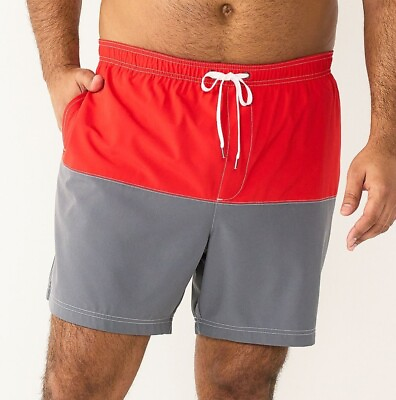 #ad Men#x27;s Big amp; Tall Swim Trunks Sonoma® Colorblock Shorts Red and Gray L Tall