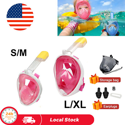 #ad Pink Full Face Mask Swimming Underwater Diving Snorkel Scuba S M L XL For GoPro