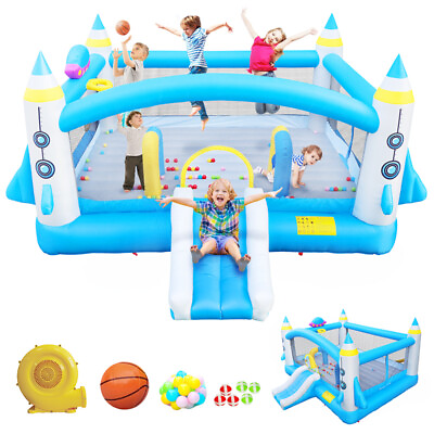 #ad 600lbs Large Inflatable Slide Bounce House with Blower Jump Bouncer for Kids