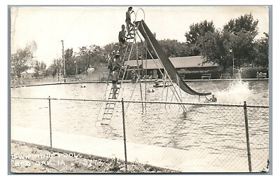 RPPC Swimming Pool Slide RED OAK IA Montgomery County Iowa Real Photo Postcard