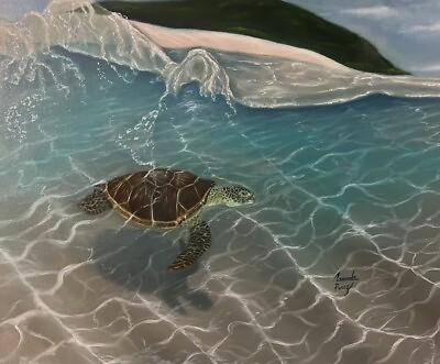 #ad #ad “ Sea Turtle Swimming By Island “ Original Oil Painting 24” X 30” Signed