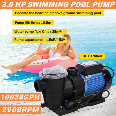 #ad 3HP High Flo Above Ground Swimming Pool Pump Filter PUMP w Strainer Basket