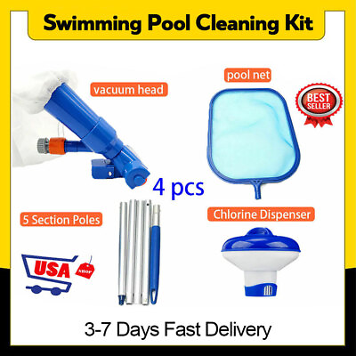 #ad Swimming Pool Cleaning Tool Maintenance Kit Suction Head Skimmer Net Chlorine Di