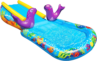 #ad Banzai Inflatable Outdoor My First Cushion Water Slide Ramp and Splash Pool with