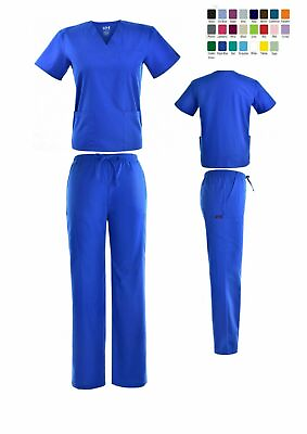 Unisex STRETCH Scrub Sets Solid V Neck Top Cargo Pant Men Women Nursing Uniform