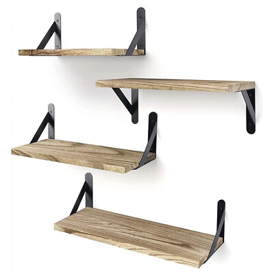 #ad Floating Shelves 2 Sets Wall Shelves Wooden Floating Shelves for Wall Décor US