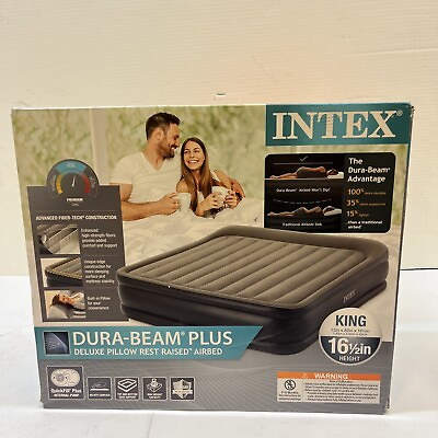 #ad Intex Dura Beam Deluxe Raised Blow Up Air Mattress Bed with Built In Pump King
