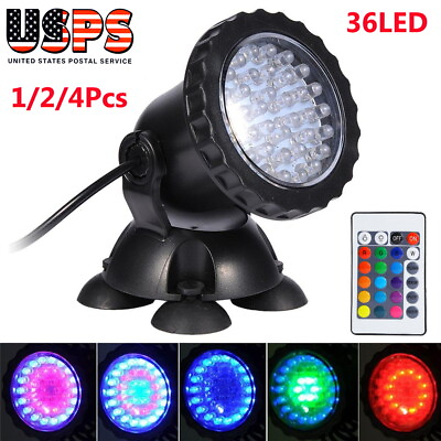 #ad Submersible 36LED RGB Pond Spot Light Underwater Pool Fountain IP68 w IR Remote