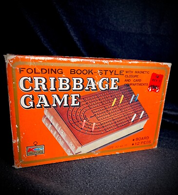 #ad Vintage Wood Folding Cribbage Game w original K Mart Box amp; Magnetic Closure