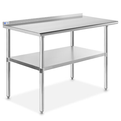 Stainless Steel 48quot; x 24quot; NSF Kitchen Restaurant Work Prep Table with Backsplash