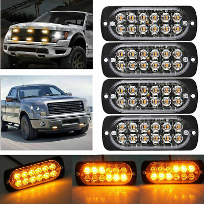 4x 12 LED Amber Truck Car Emergency Beacon Warning Hazard Flash Strobe Light Bar