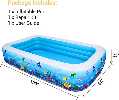 #ad Outdoor Inflatable Swimming Pool Full Sized Above Ground Blue 100quot;x 66quot;x 23quot;