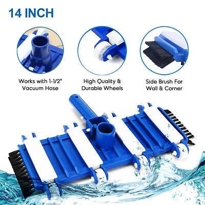 #ad 14 inch Weighted Pool Vacuum Head Cleaning Tool with Side Brushes Vinyl Liner