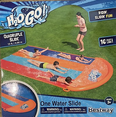 #ad H2OGO Quadruple Water Slide 16 ft Large speed ramp W Drench Pool Splash amp; Slip