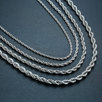 Stainless Steel Twisted Rope Silver Chain Necklace Men Women 2 2.5 3 4 5 7 9 mm
