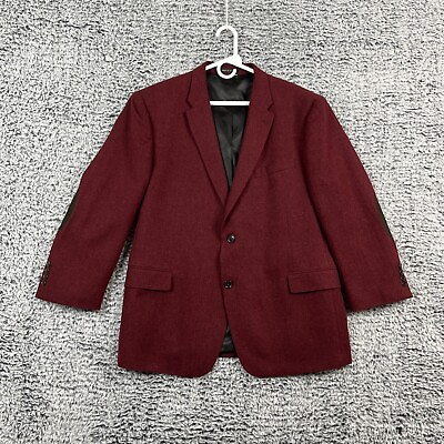 #ad Tommy Hilfiger Jacket Mens 48R Burgundy Blazer Sports Wool Blend Tweed Professor