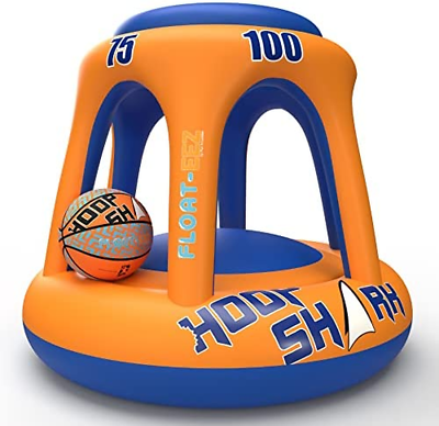 Swimming Pool Basketball Hoop Set by Hoop Shark Orange Blue Inflatable Hoop