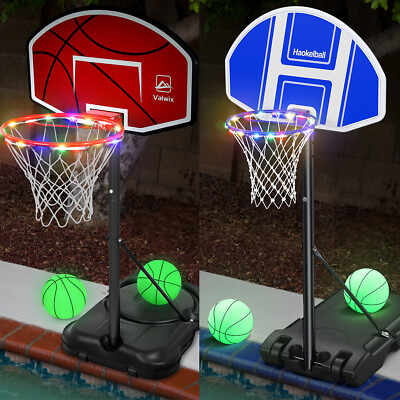#ad Poolside Basketball Hoop 41#x27;#x27; 59#x27;#x27; Adjustable Height with Light 2 Balls Pump