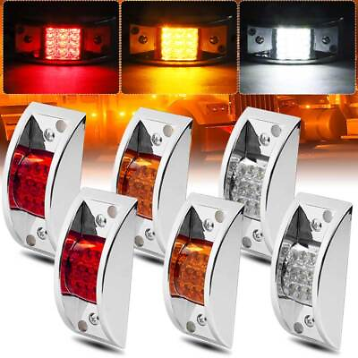 Amber Red White 12 LED Sealed Chrome Side Marker Truck Trailer Clearance Light