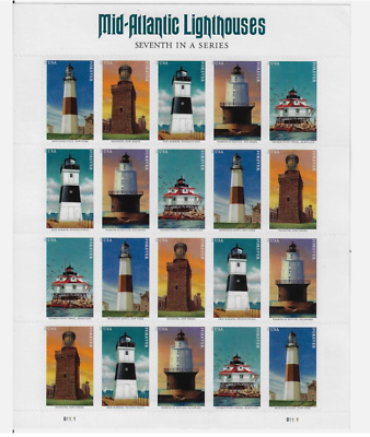 #ad US SCOTT 5621 25 SHEET OF 20 MID ATLANTIC LIGHTHOUSES FOREVER STAMPS MNH