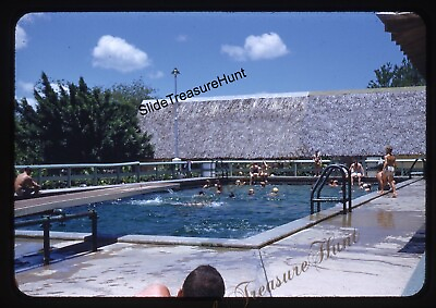 #ad Pool Scene People Diving Board 1950s 35mm Slide Red Border Kodachrome