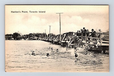 #ad Postcard Canada ON Hanlon#x27;s Point Toronto Island Swimming Near Wood Bridge AL4