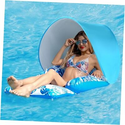 #ad Pool Floats with Canopy Heavy Duty Pool Float Drink Holder Ergonomic blue new