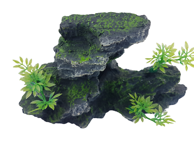 #ad Artificial Slate Rock Ledge with Plants Aquarium Fish Tank Ornament Decoration
